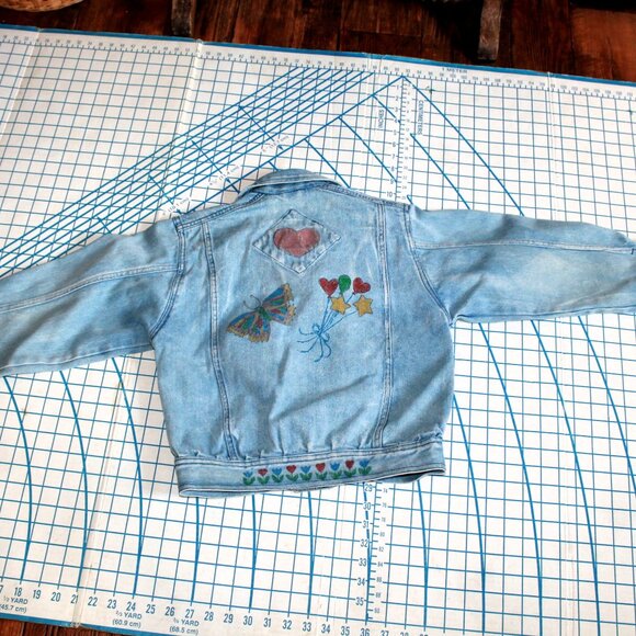 Vintage 80s Faded Painted Girls Jean Jacket, MANDY, Size 10 - Picture 1 of 11